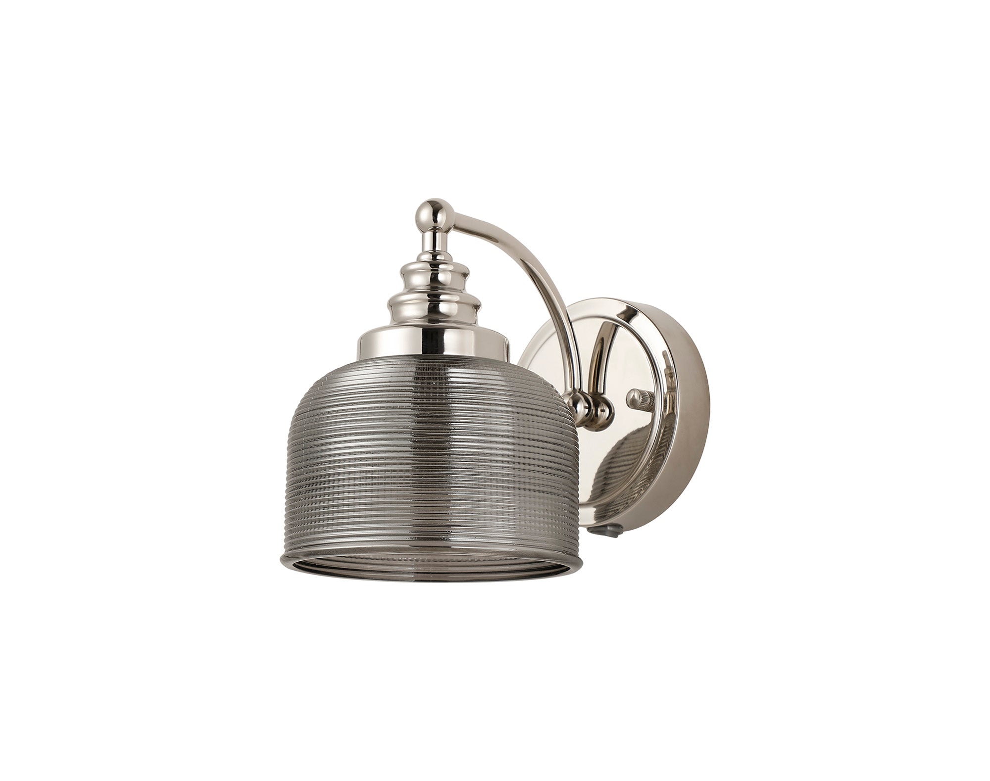 Polished Nickel Sledmere Single Wall Light, Switched, 1 x E27, Glass Shade