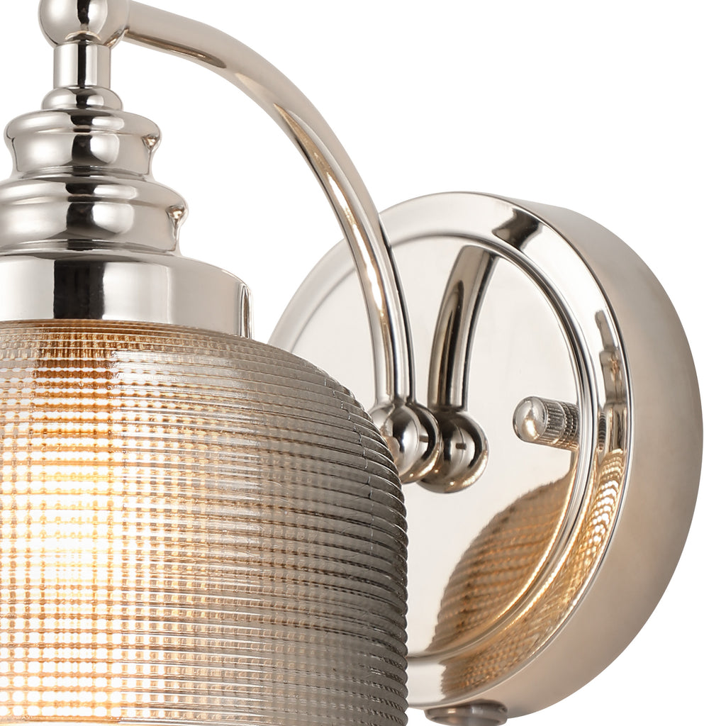 Polished Nickel Sledmere Single Wall Light, Switched, 1 x E27, Glass Shade