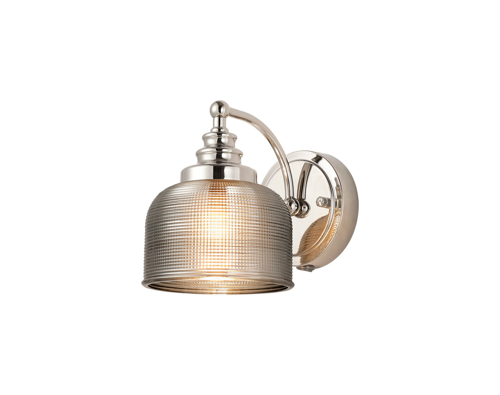 Polished Nickel Sledmere Single Wall Light, Switched, 1 x E27, Glass Shade