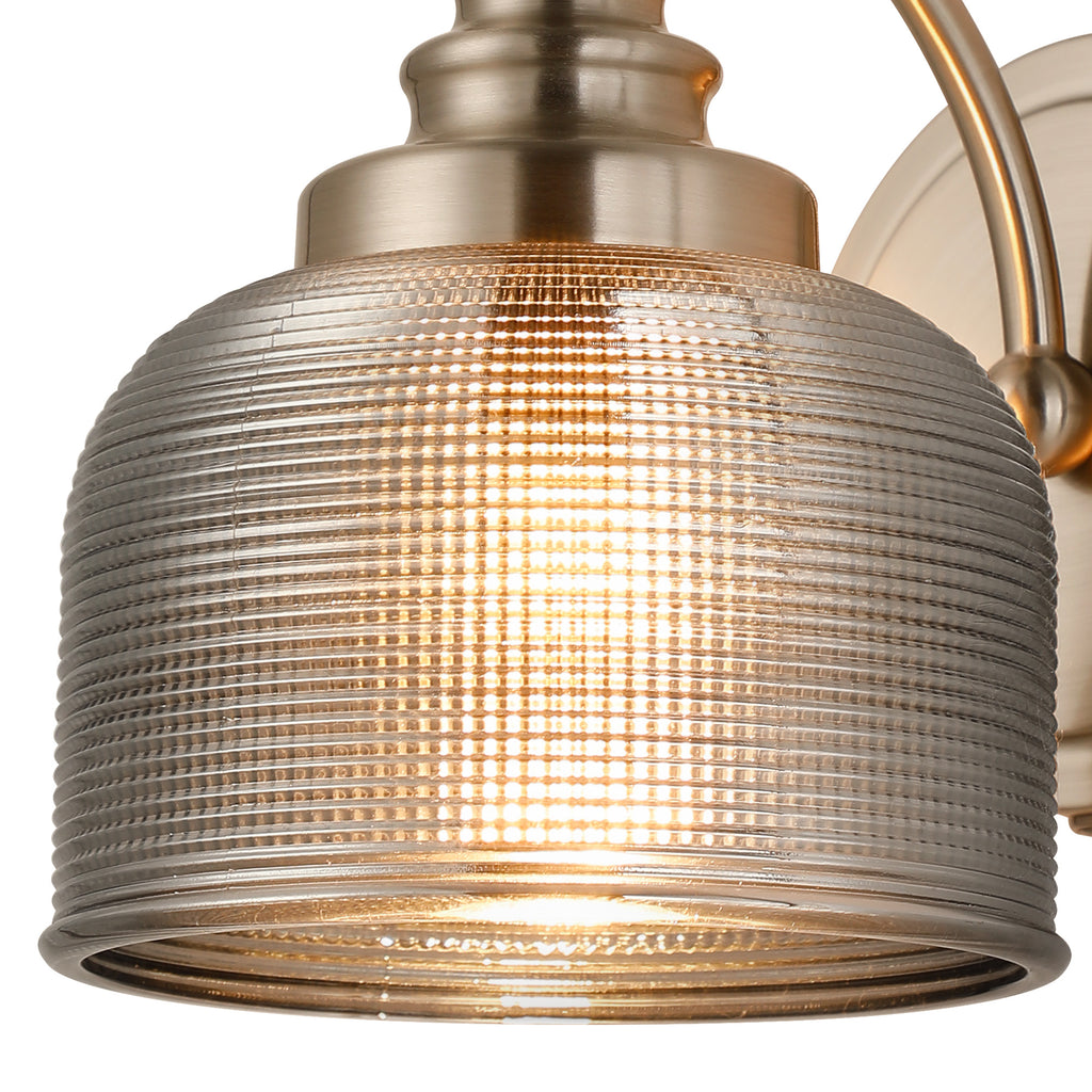 Satin Nickel Sledmere Single Wall Light, Switched, 1 x E27, Glass Shade