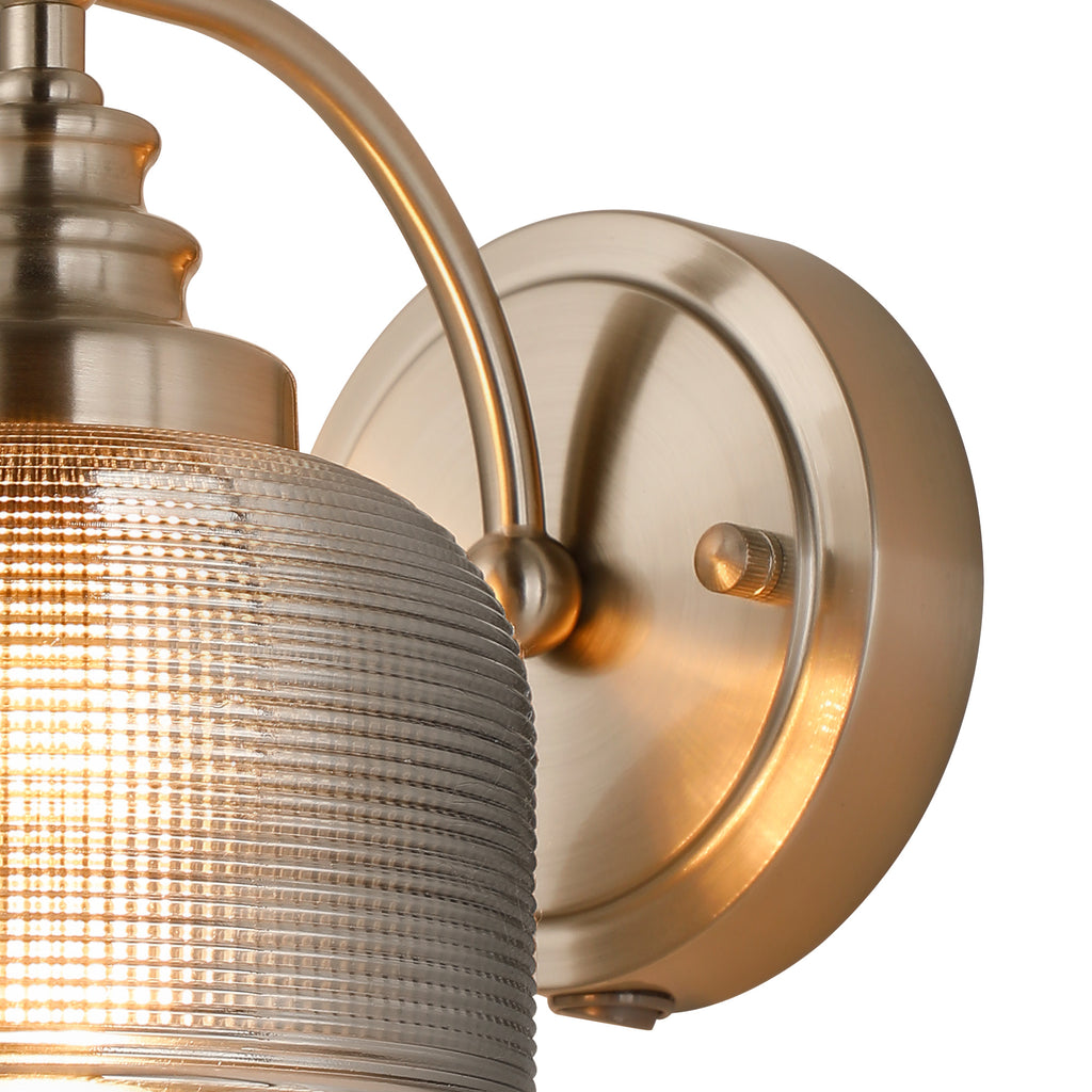 Satin Nickel Sledmere Single Wall Light, Switched, 1 x E27, Glass Shade