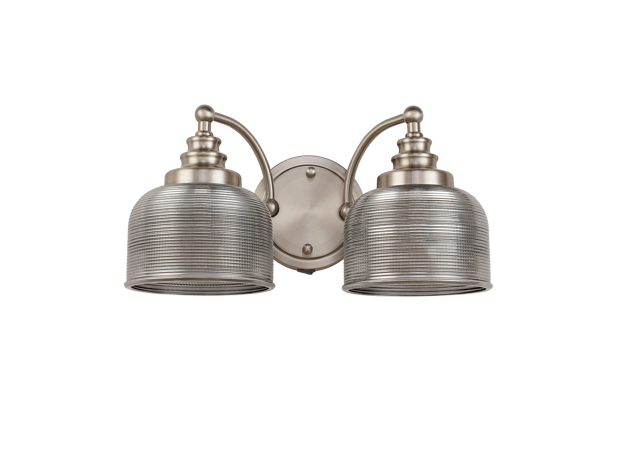 Satin Nickel Sledmere Double Wall Light, Switched, 2 x E27, Glass Shade