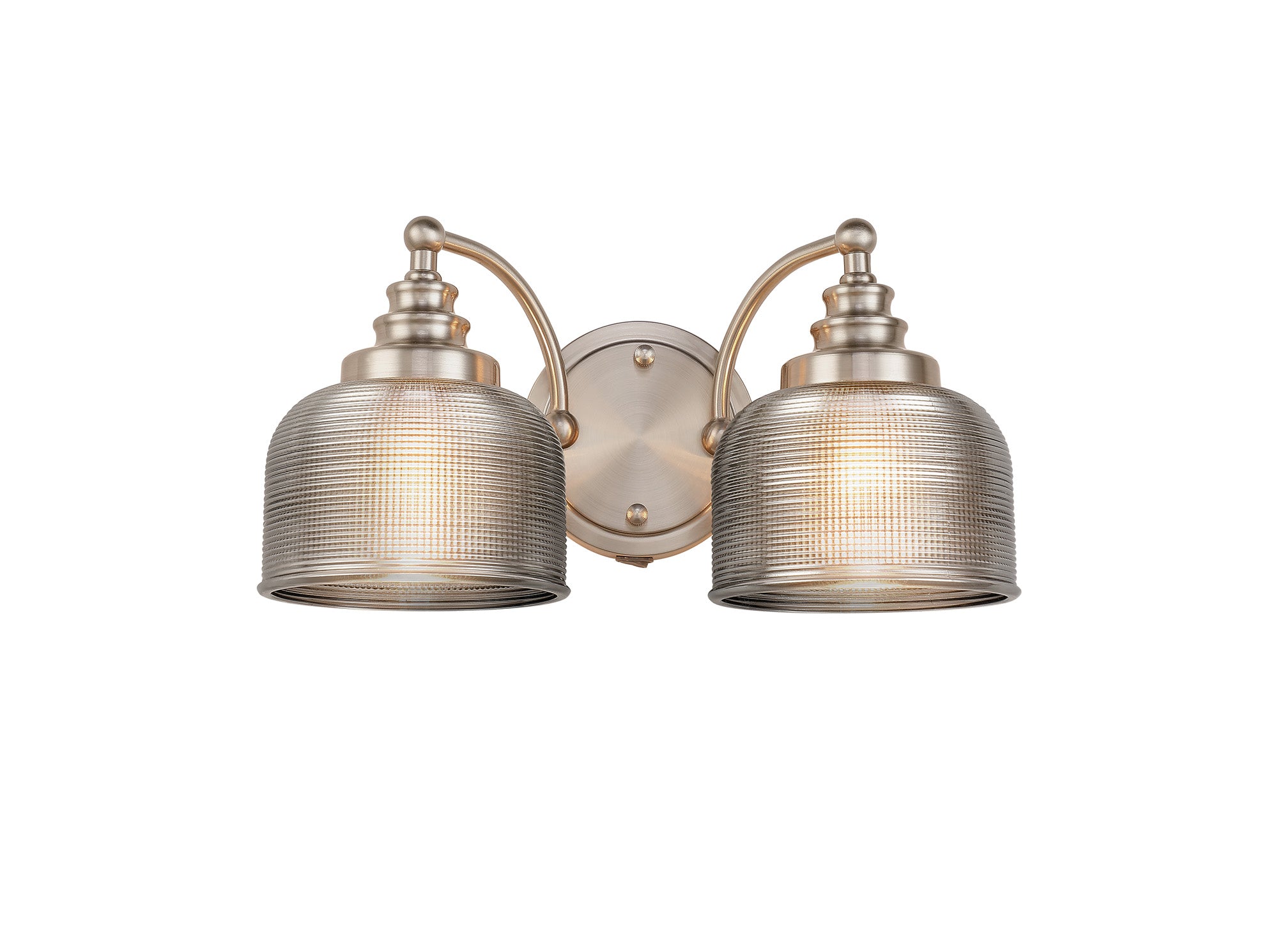 Satin Nickel Sledmere Double Wall Light, Switched, 2 x E27, Glass Shade