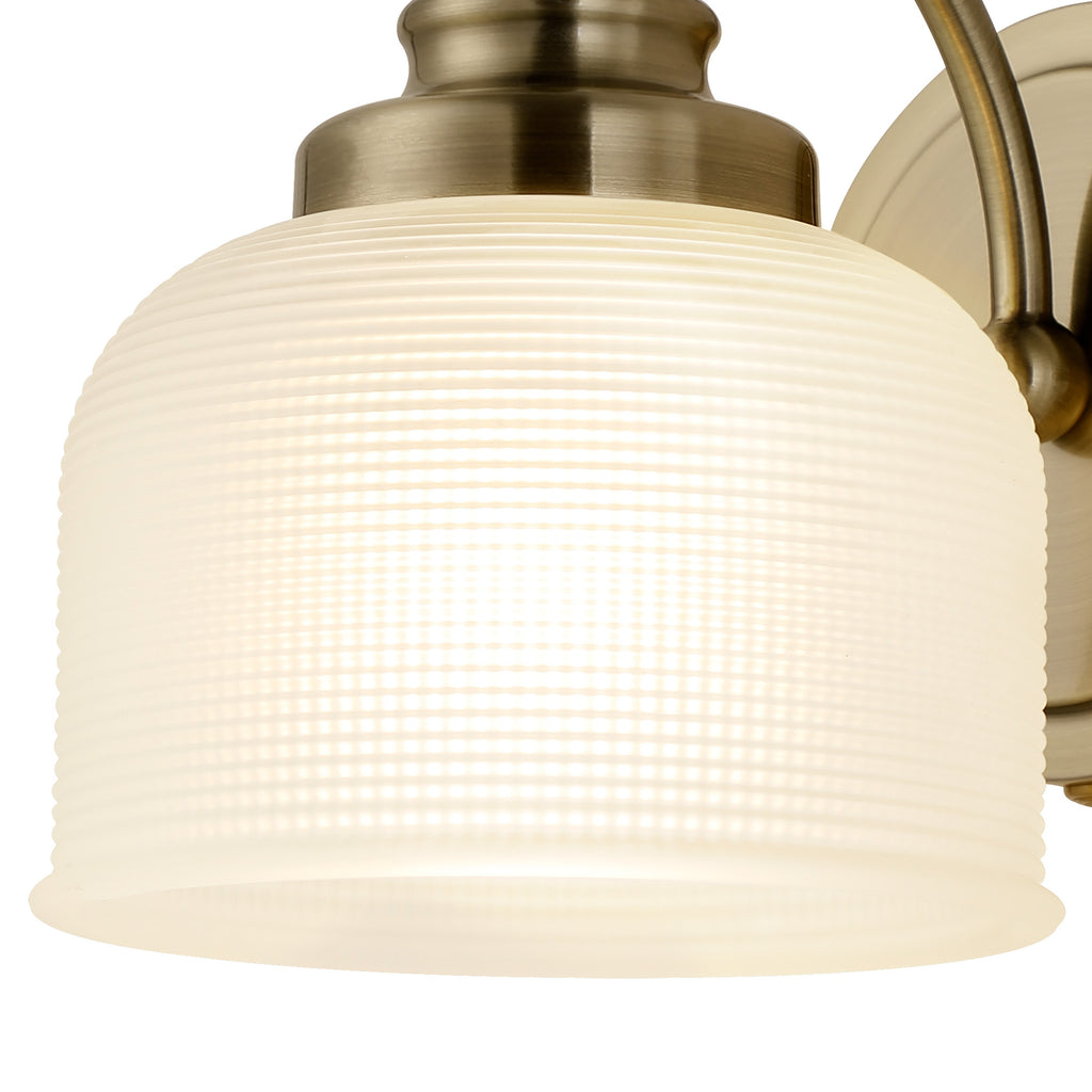 Antique Brass Sledmere Single Wall Light, Switched, 1 x E27, Glass Shade