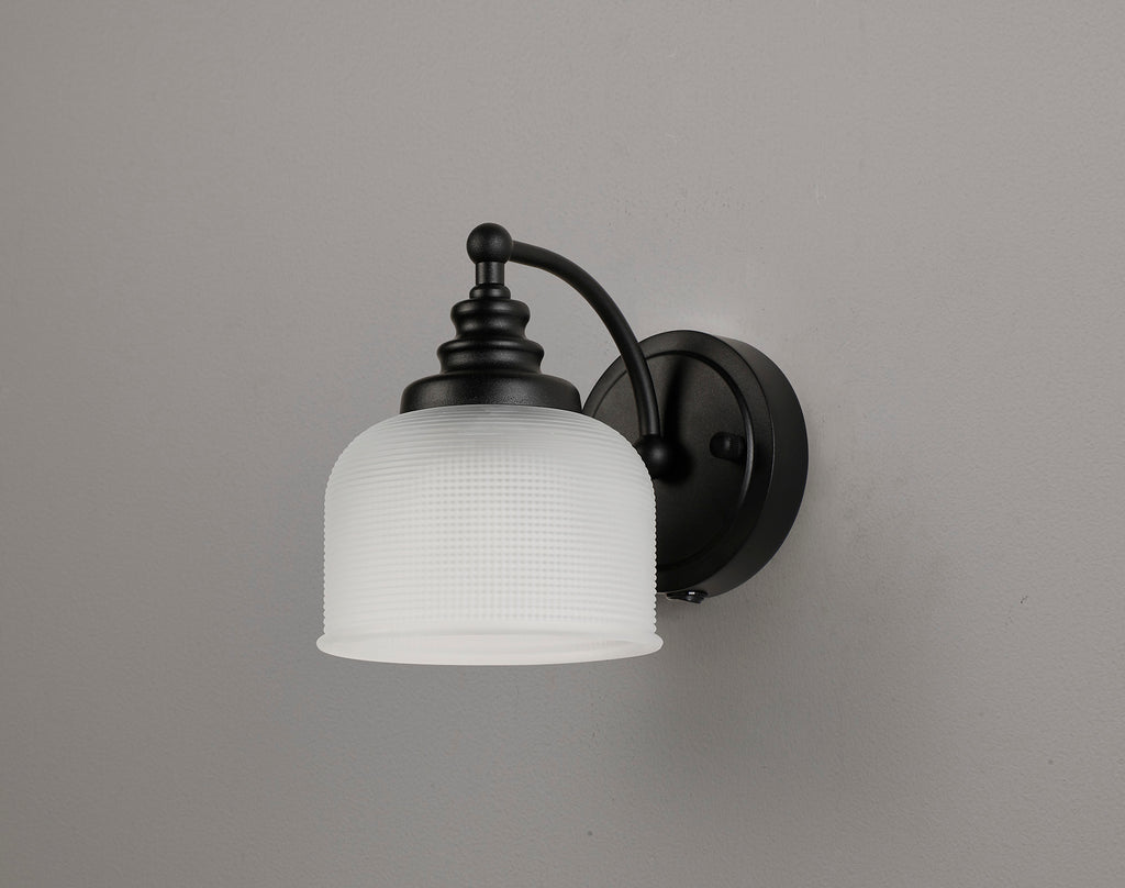 Matt Black Sledmere Single Wall Light, Switched, 1 x E27, Glass Shade