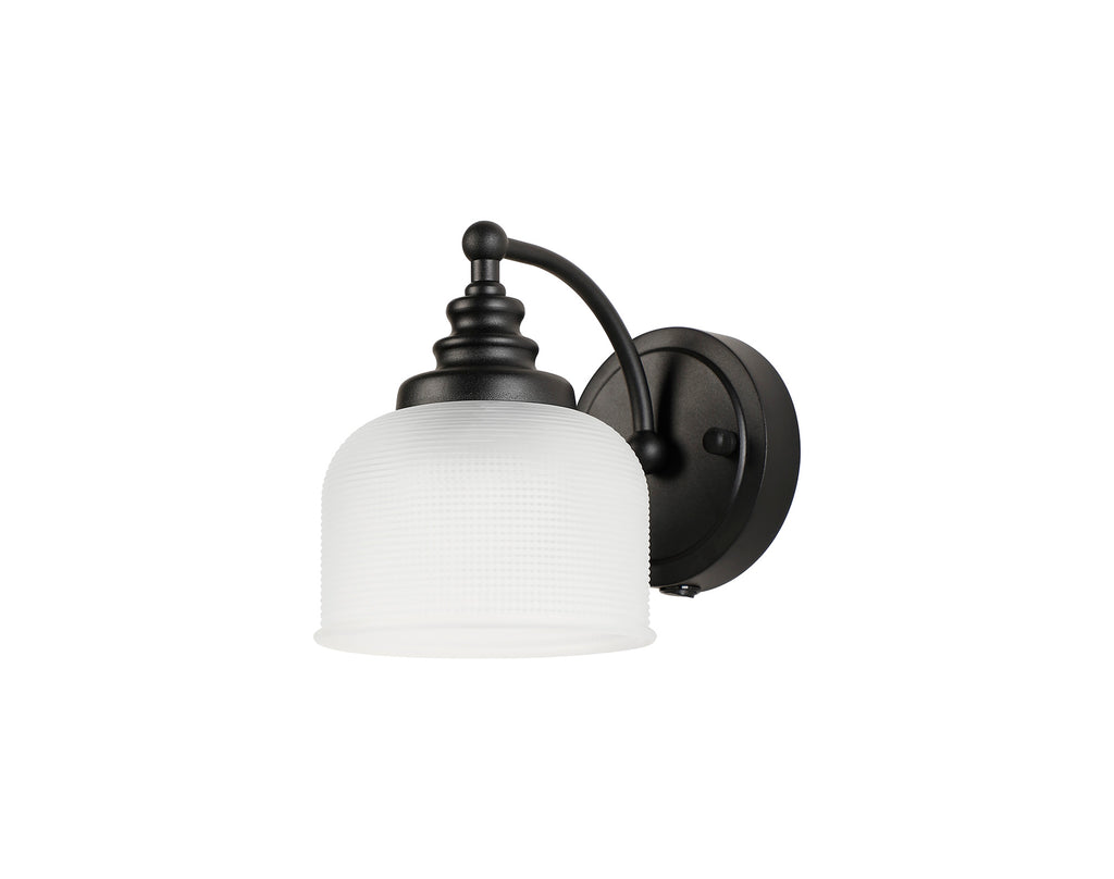 Matt Black Sledmere Single Wall Light, Switched, 1 x E27, Glass Shade