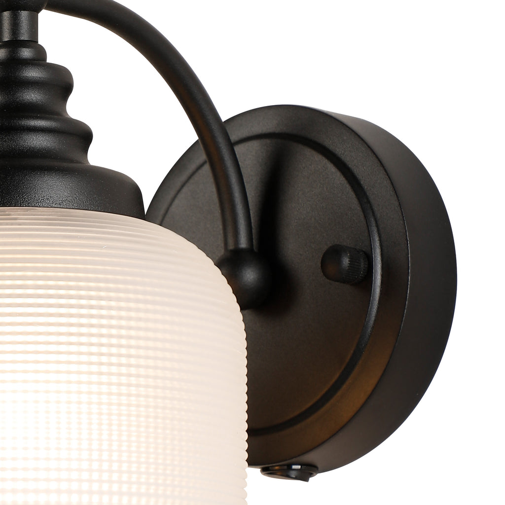 Matt Black Sledmere Single Wall Light, Switched, 1 x E27, Glass Shade