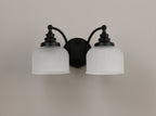 Matt Black Sledmere Double Wall Light, Switched, 2 x E27, Glass Shade