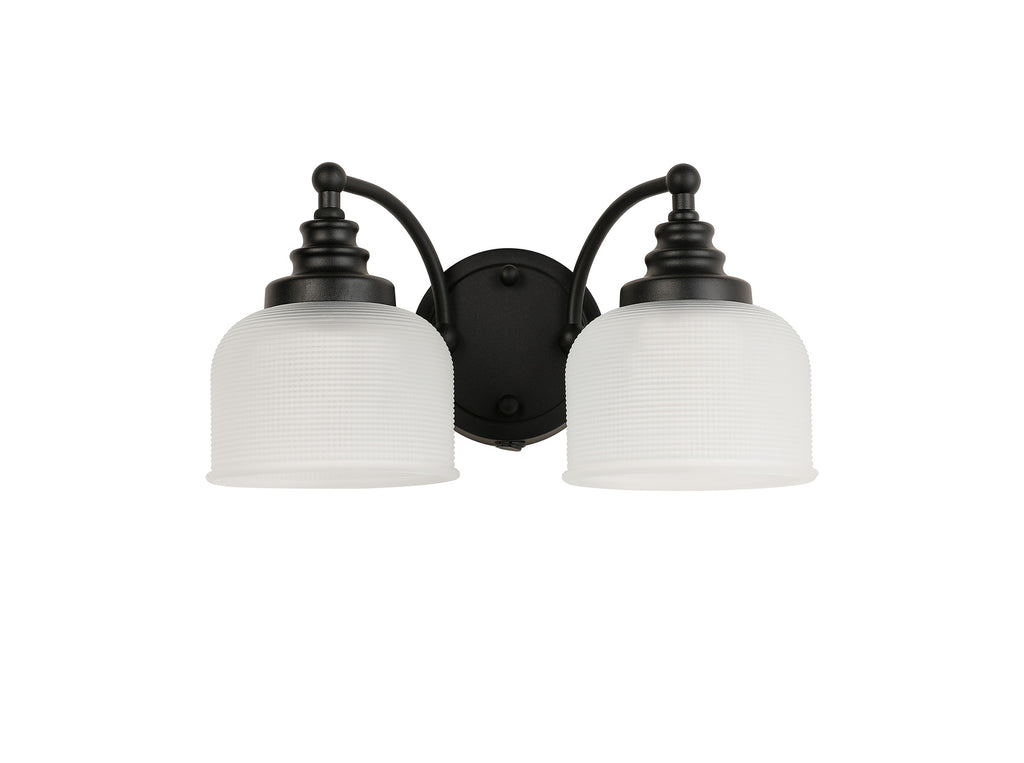 Matt Black Sledmere Double Wall Light, Switched, 2 x E27, Glass Shade