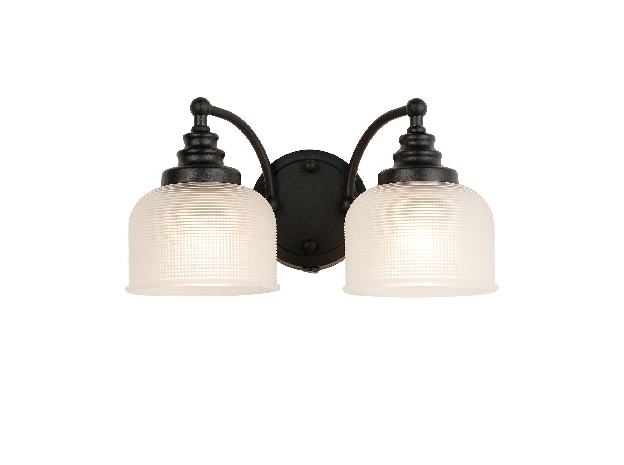 Matt Black Sledmere Double Wall Light, Switched, 2 x E27, Glass Shade