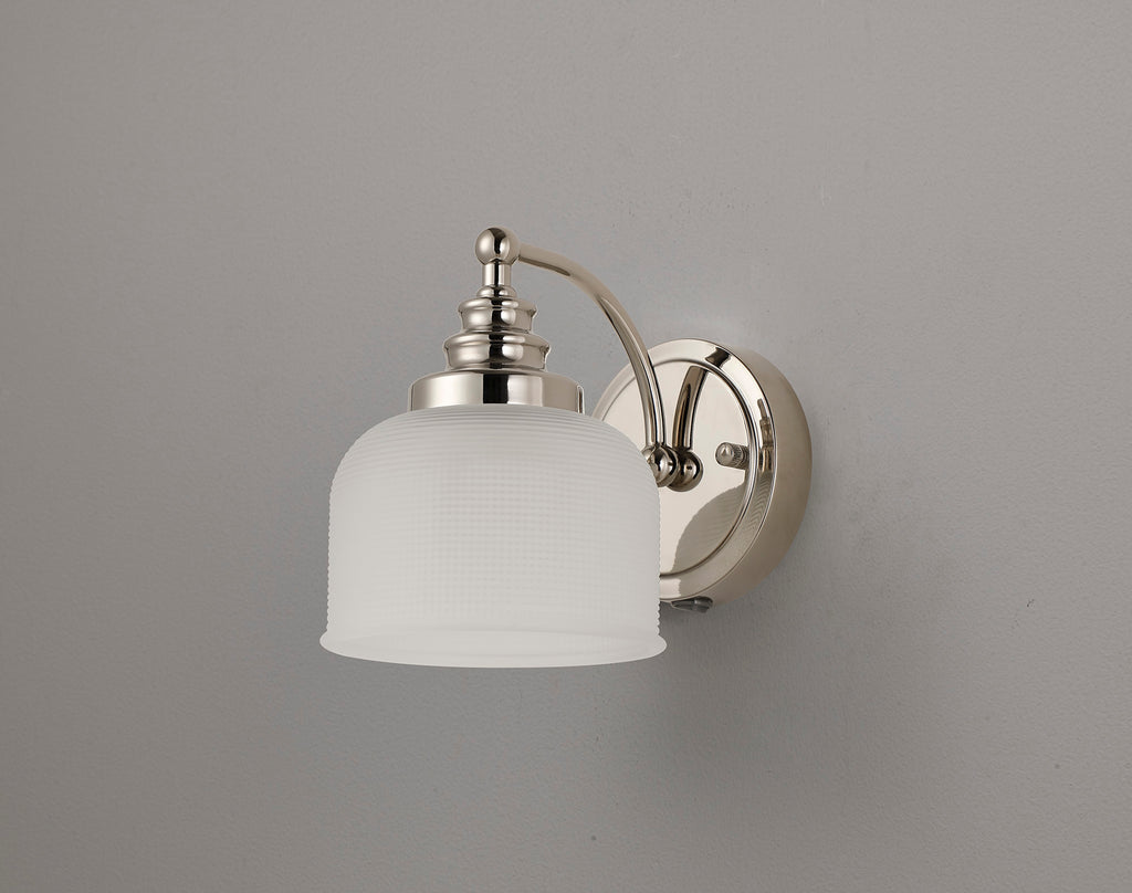 Polished Nickel Sledmere Single Wall Light, Switched, 1 x E27, Glass Shade