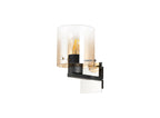 Fae Black Framed Switched Wall Light With Tubular Glass. 1x E27