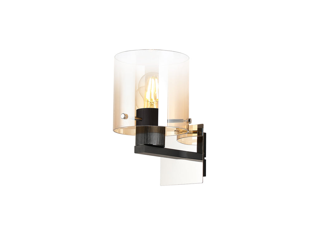 Fae Black Framed Switched Wall Light With Tubular Glass. 1x E27