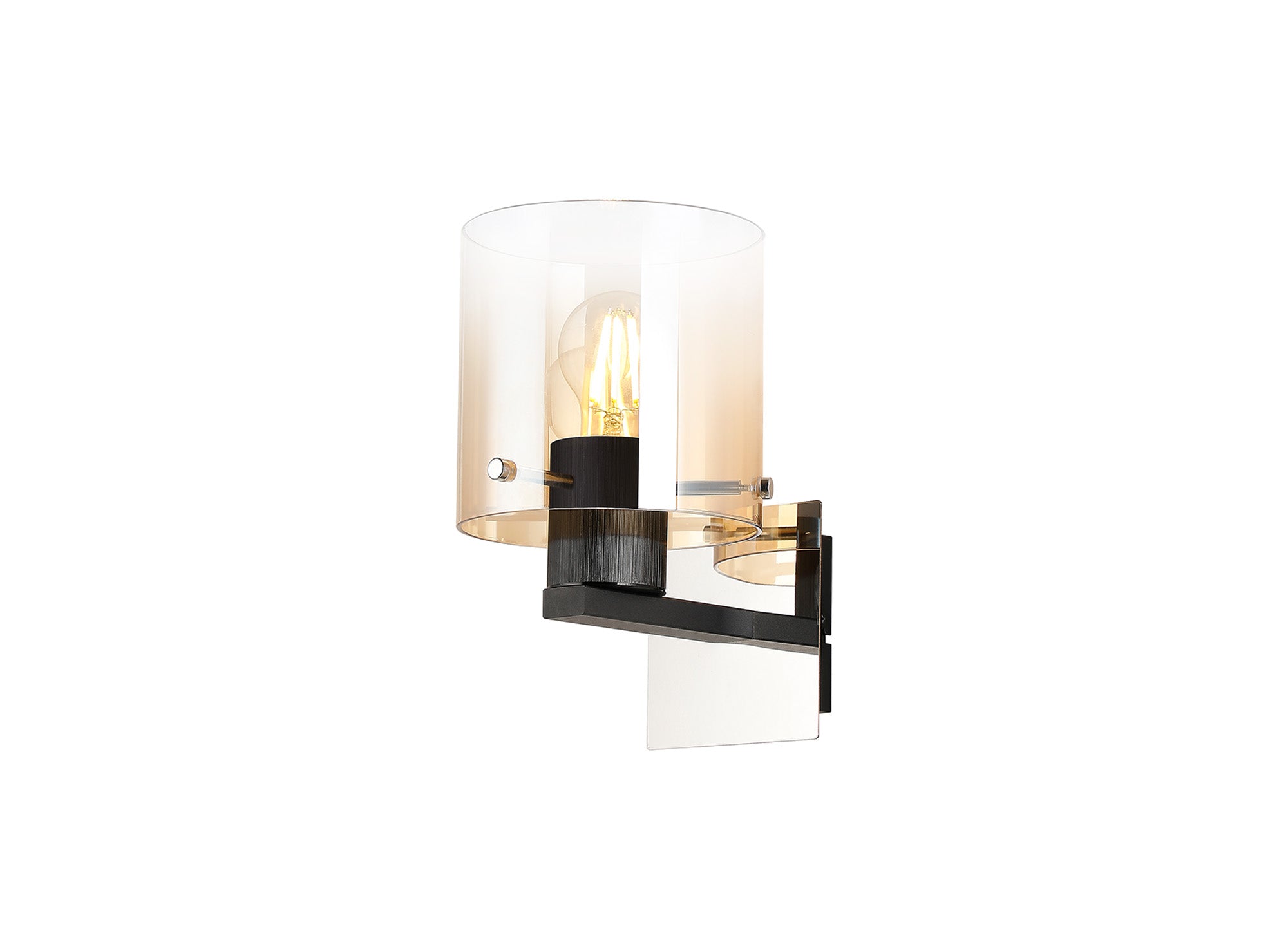 Fae Black Framed Switched Wall Light With Tubular Glass. 1x E27