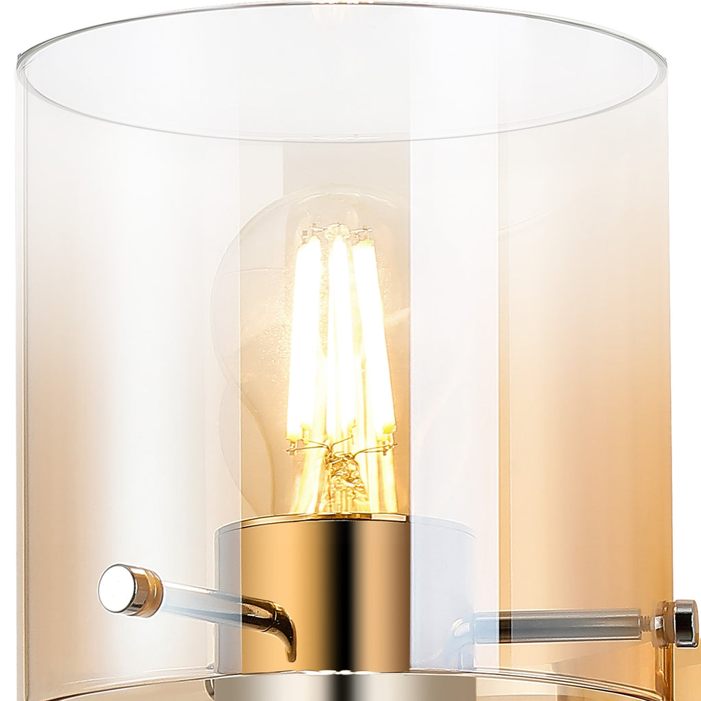 Fae Polished Nickel Framed Switched Wall Light With Tubular Glass. 1x E27