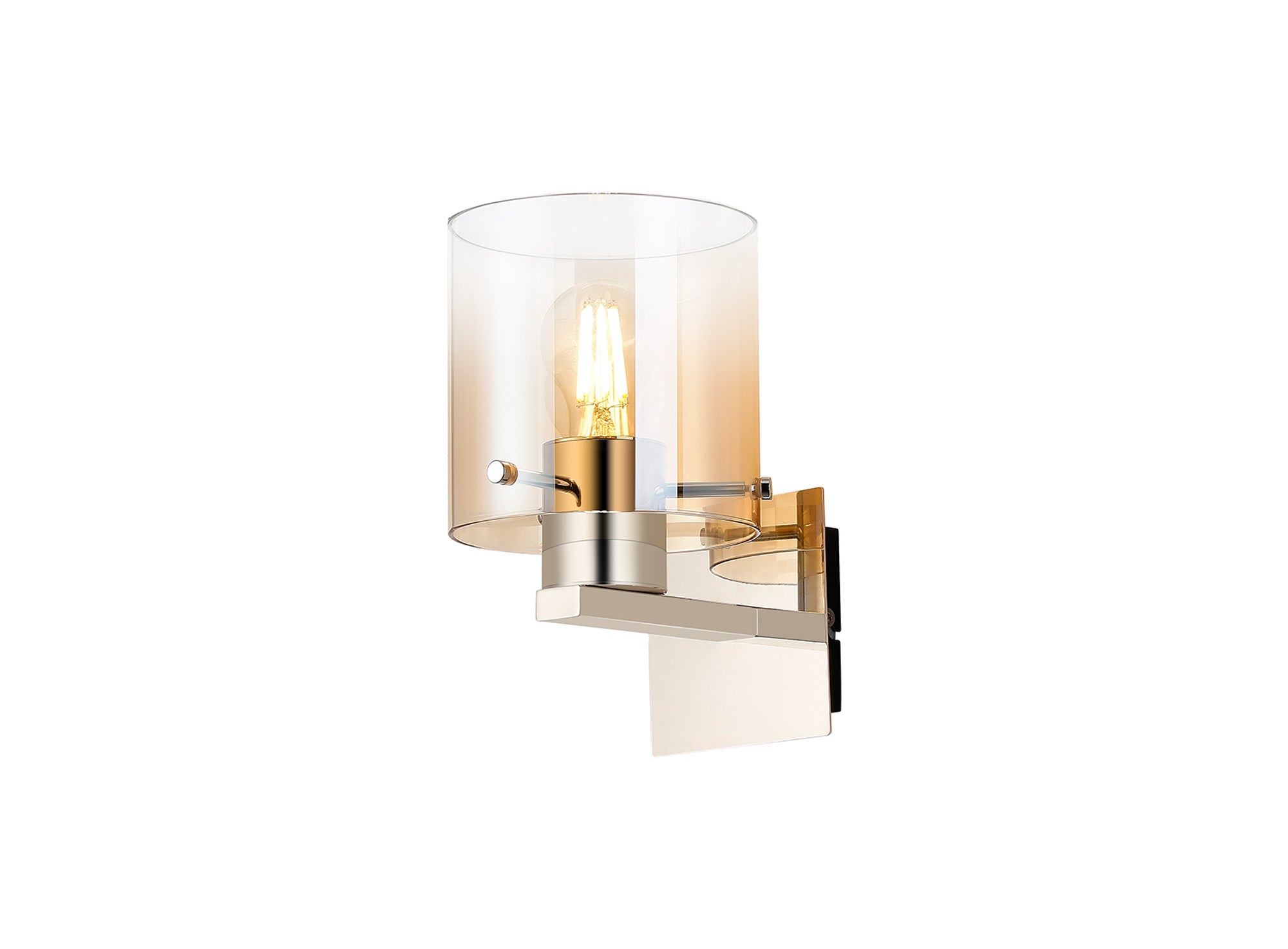 Fae Polished Nickel Framed Switched Wall Light With Tubular Glass. 1x E27