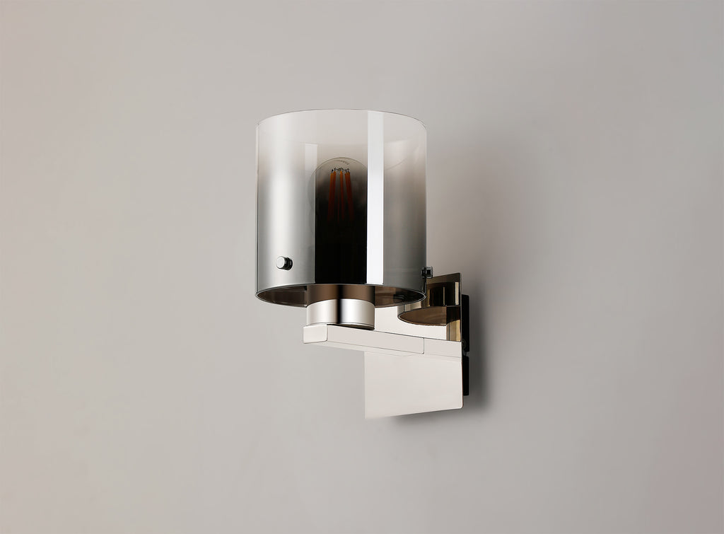 Fae Polished Nickel Framed Switched Wall Light With Tubular Glass. 1x E27