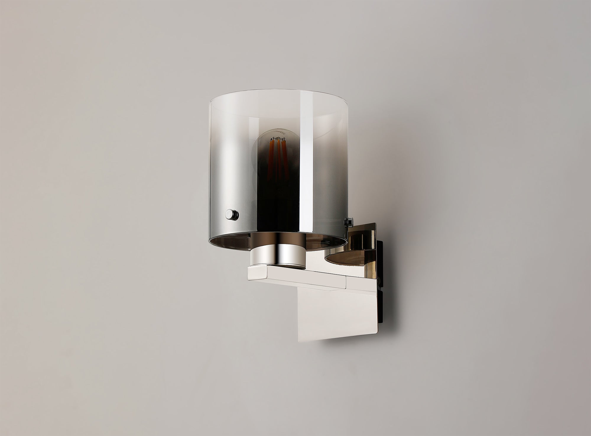 Fae Polished Nickel Framed Switched Wall Light With Tubular Glass. 1x E27
