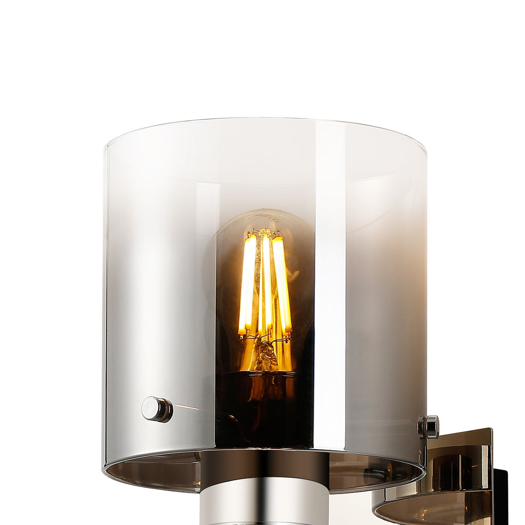 Fae Polished Nickel Framed Switched Wall Light With Tubular Glass. 1x E27