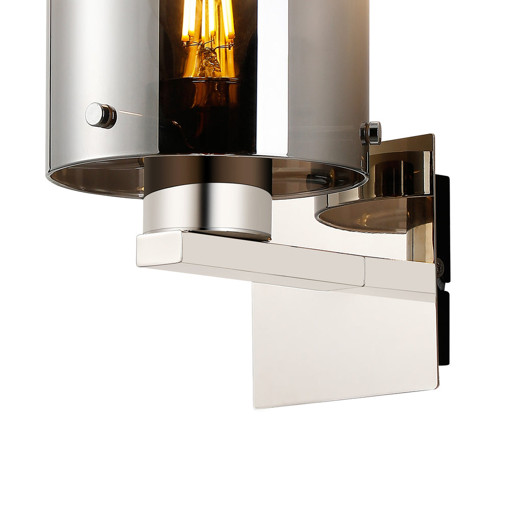 Fae Polished Nickel Framed Switched Wall Light With Tubular Glass. 1x E27