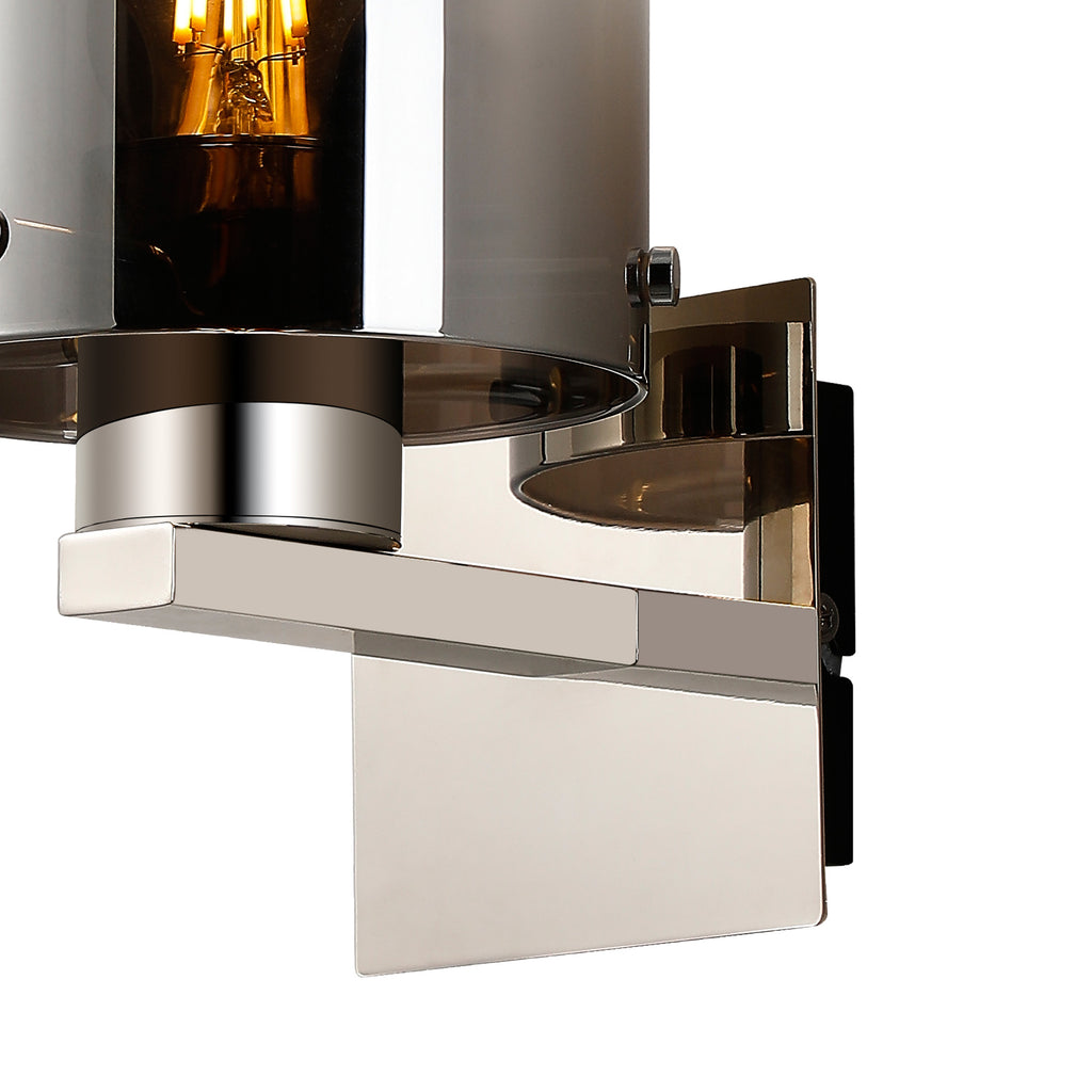 Fae Polished Nickel Framed Switched Wall Light With Tubular Glass. 1x E27