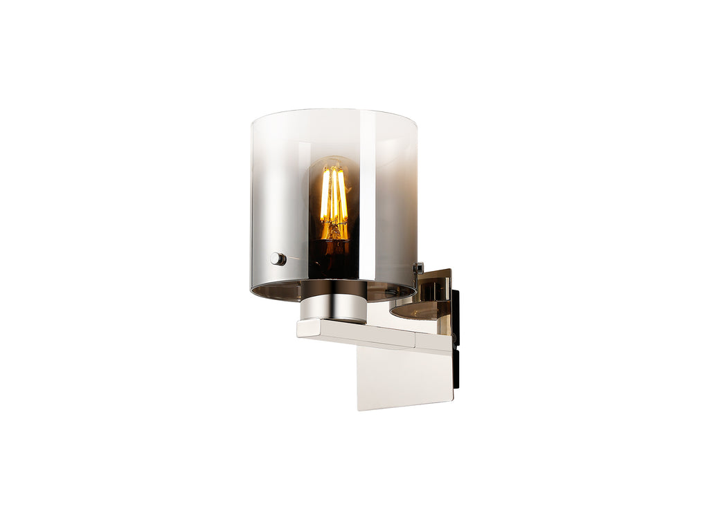 Fae Polished Nickel Framed Switched Wall Light With Tubular Glass. 1x E27