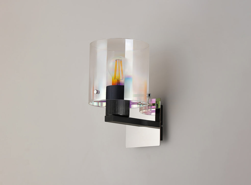 Fae Black Framed Switched Wall Light With Tubular Glass. 1x E27