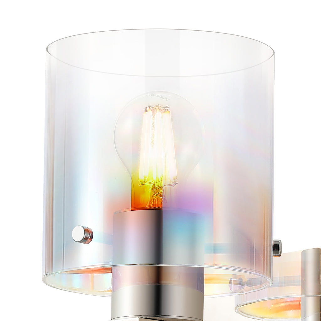 Fae Polished Nickel Framed Switched Wall Light With Tubular Glass. 1x E27