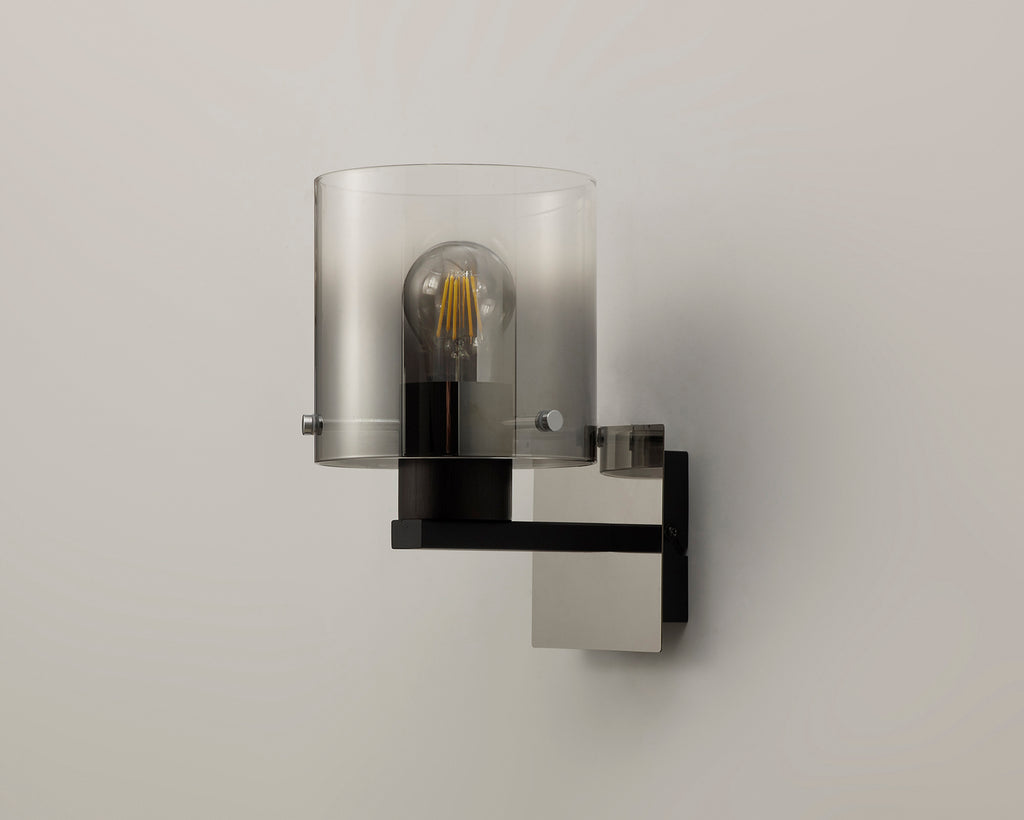 Fae Black Framed Switched Wall Light With Tubular Glass. 1x E27