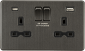 Knightsbridge - Smoked Bronze Flat Plate 2g Screwless 13A Switched Socket with Dual USB A+C (5V DC 4.0A shared) - Luminosity Designs Ltd