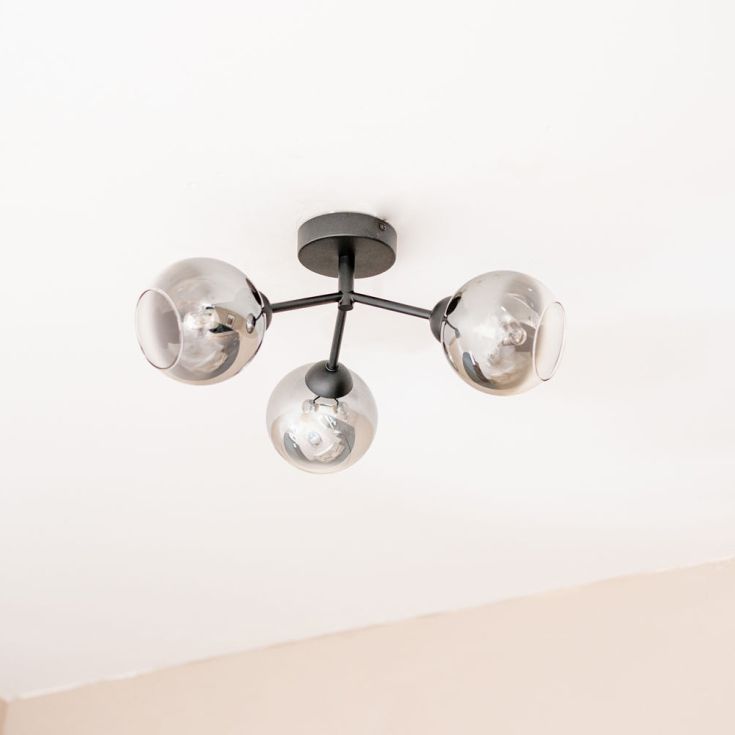 lse - Smoky Aria Black 3 Way Flush Ceiling Light with Smoked Glass Shades - Luminosity Designs Ltd