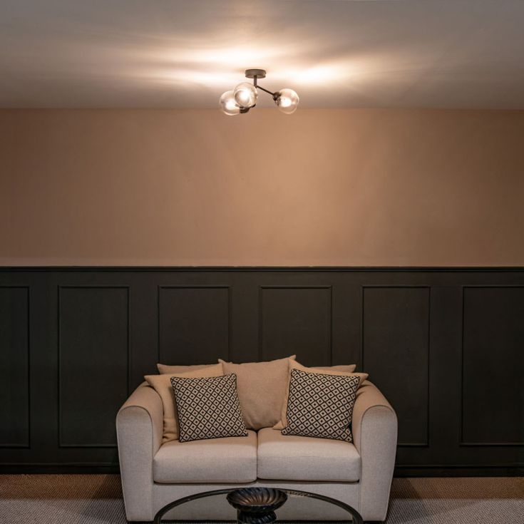 lse - Smoky Aria Black 3 Way Flush Ceiling Light with Smoked Glass Shades - Luminosity Designs Ltd