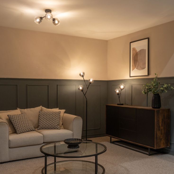 lse - Smoky Aria Black 3 Way Flush Ceiling Light with Smoked Glass Shades - Luminosity Designs Ltd