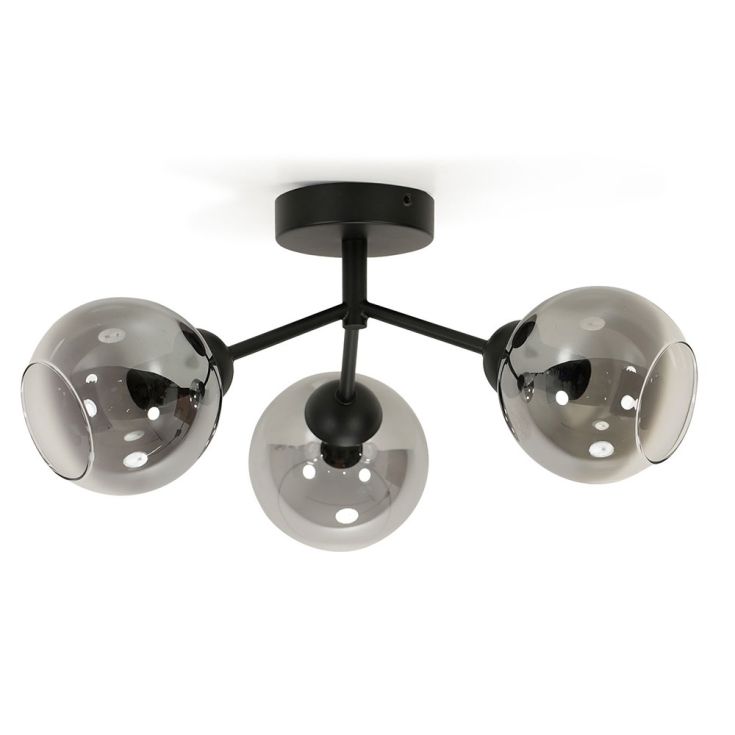 lse - Smoky Aria Black 3 Way Flush Ceiling Light with Smoked Glass Shades - Luminosity Designs Ltd