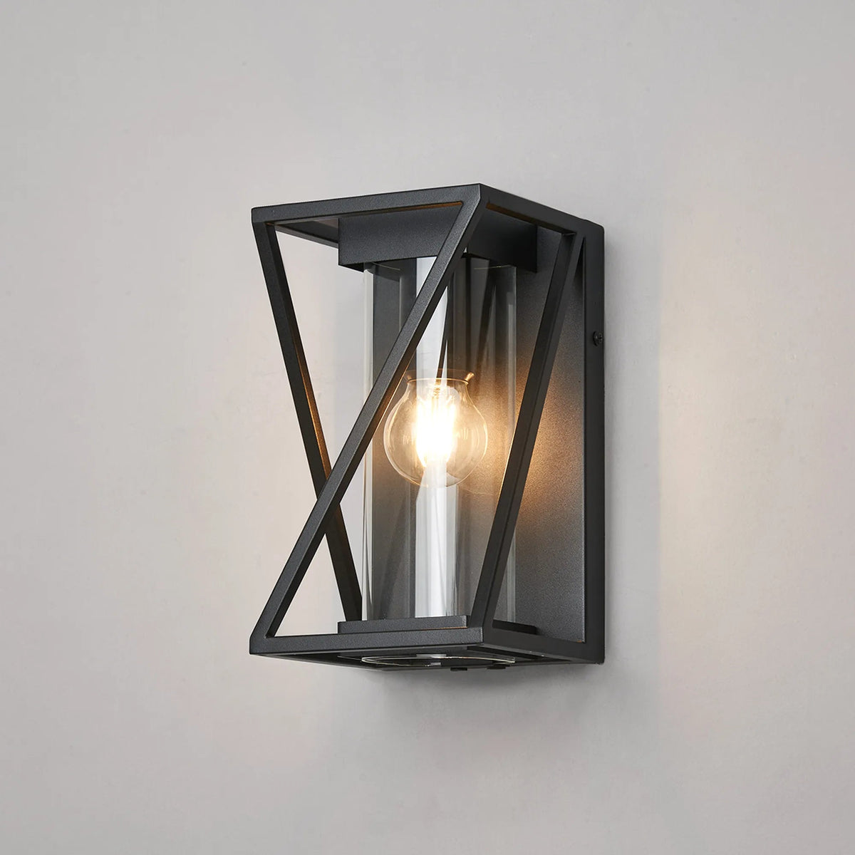 Luminosity Designs Ltd - Spira Twisted Rectangle Flush Wall Lamp, 1 X E27, IP54, Satin Black/Clear Glass - Luminosity Designs Ltd
