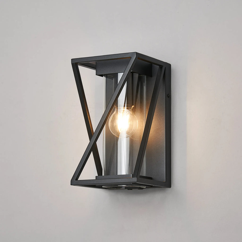 Spira Twisted Rectangle Flush Wall Lamp, 1 X E27, IP54, Satin Black/Clear Glass
