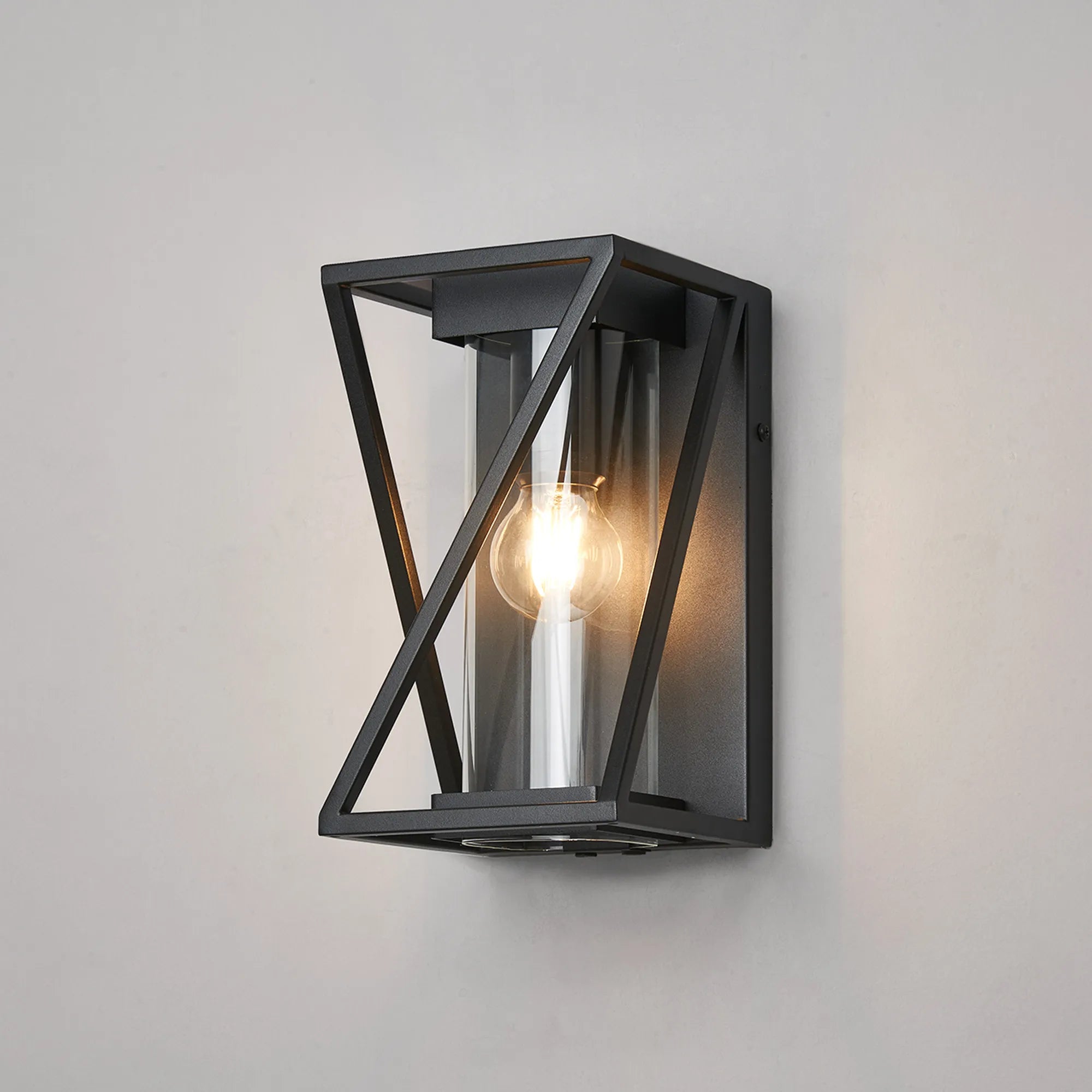 Spira Twisted Rectangle Flush Wall Lamp, 1 X E27, IP54, Satin Black/Clear Glass