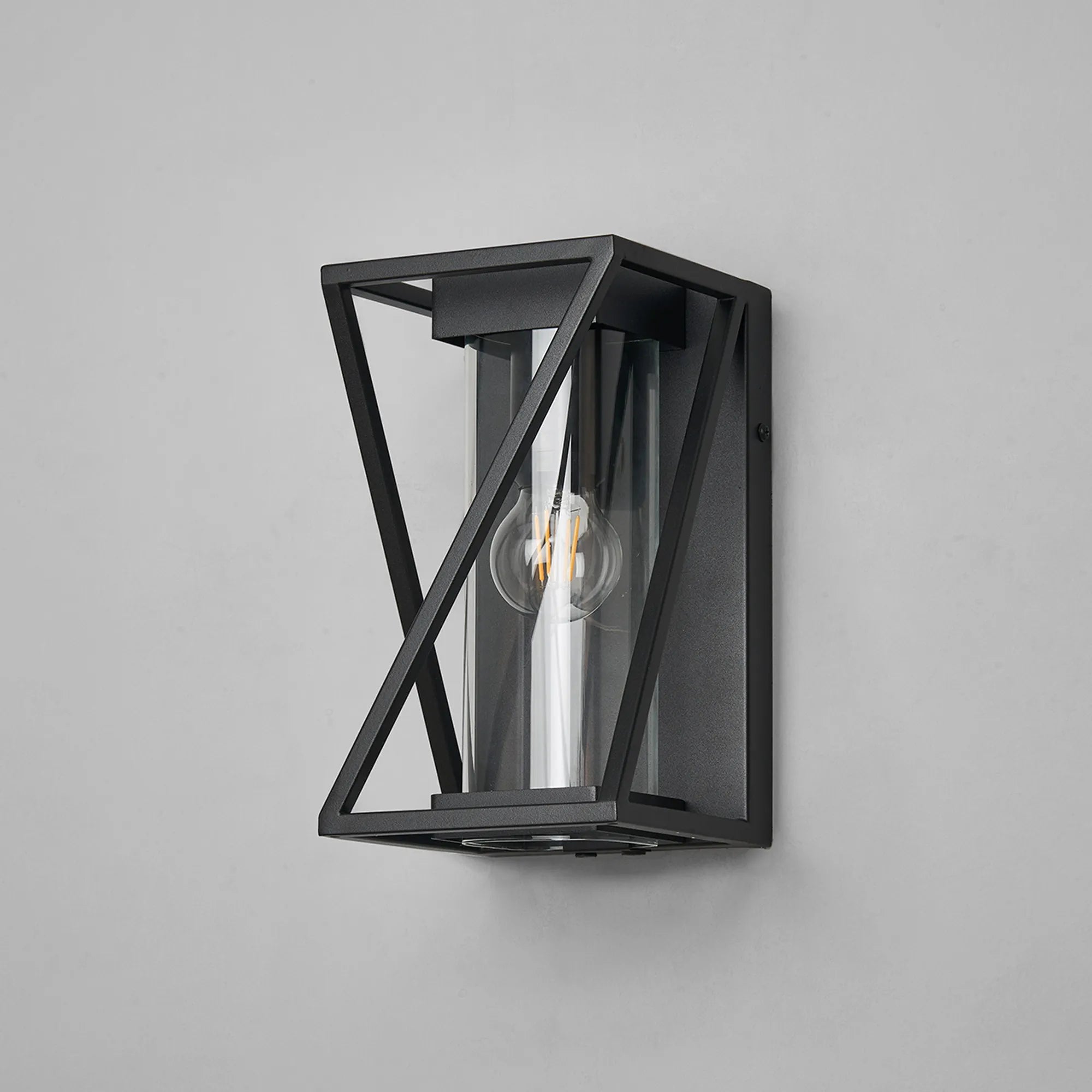 Spira Twisted Rectangle Flush Wall Lamp, 1 X E27, IP54, Satin Black/Clear Glass