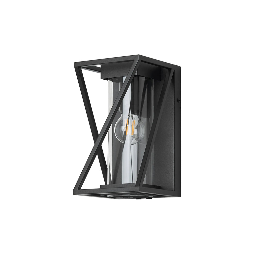 Spira Twisted Rectangle Flush Wall Lamp, 1 X E27, IP54, Satin Black/Clear Glass