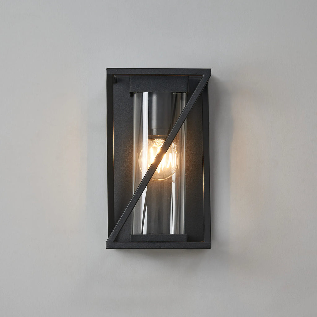 Spira Twisted Rectangle Flush Wall Lamp, 1 X E27, IP54, Satin Black/Clear Glass
