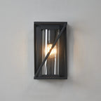 Spira Twisted Rectangle Flush Wall Lamp, 1 X E27, IP54, Satin Black/Clear Glass