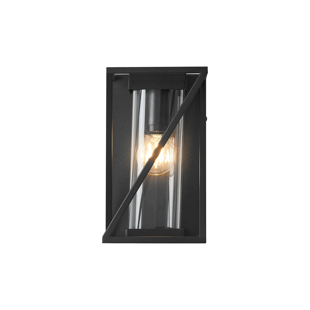 Spira Twisted Rectangle Flush Wall Lamp, 1 X E27, IP54, Satin Black/Clear Glass