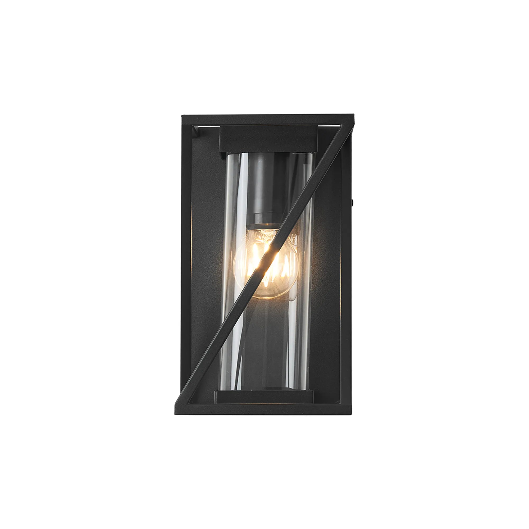 Spira Twisted Rectangle Flush Wall Lamp, 1 X E27, IP54, Satin Black/Clear Glass