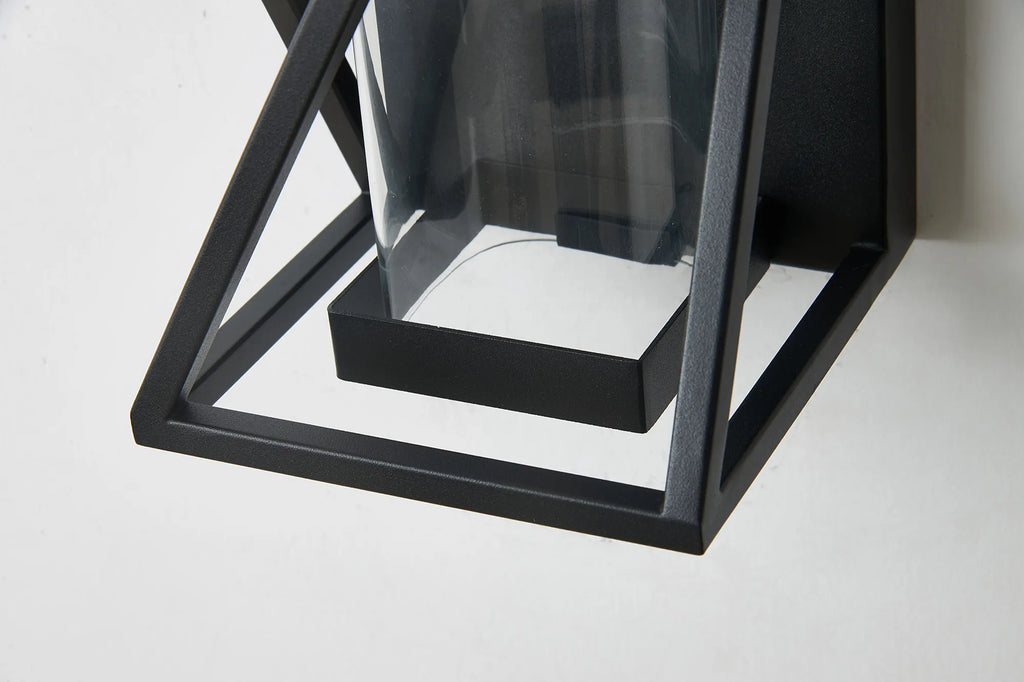 Spira Twisted Rectangle Flush Wall Lamp, 1 X E27, IP54, Satin Black/Clear Glass