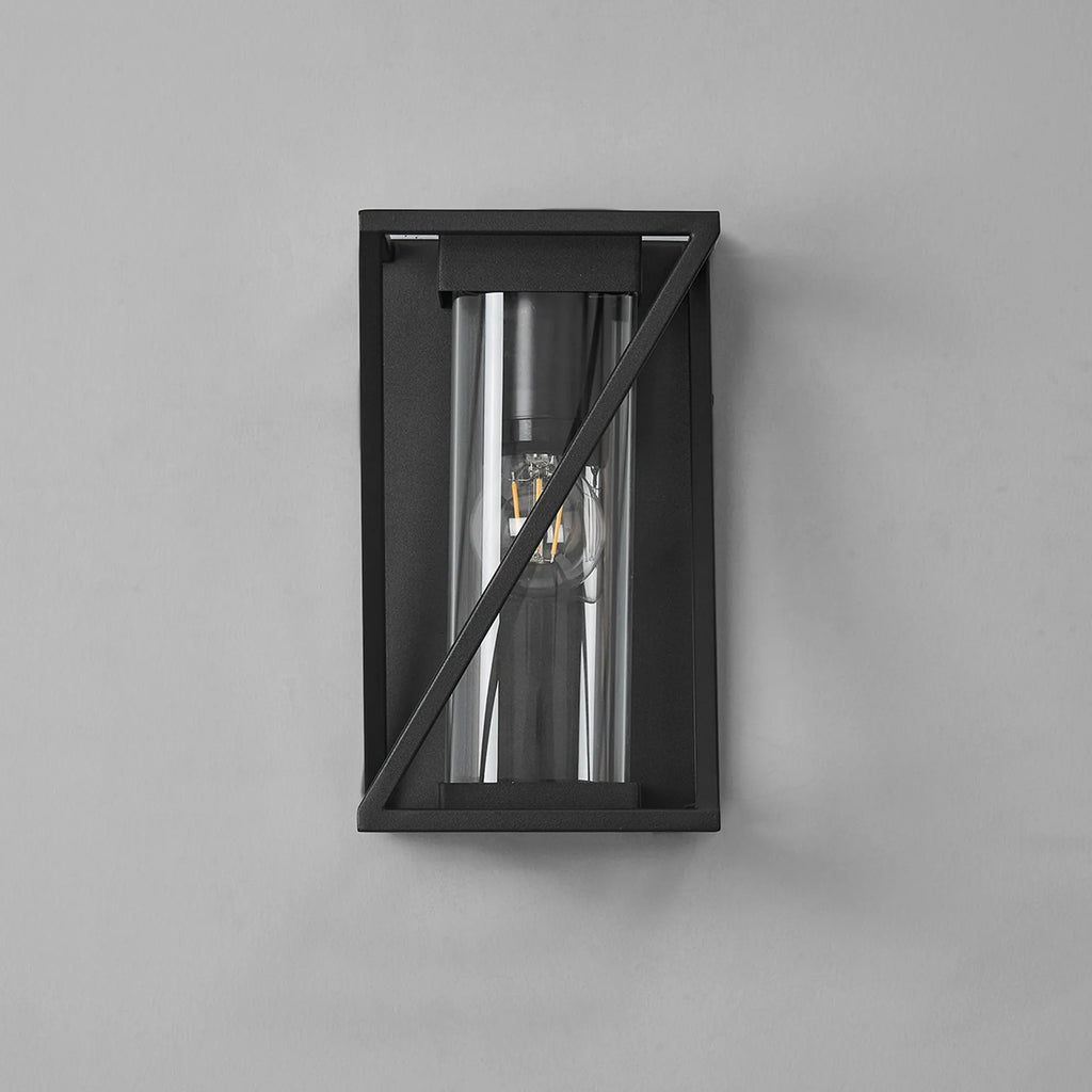 Spira Twisted Rectangle Flush Wall Lamp, 1 X E27, IP54, Satin Black/Clear Glass