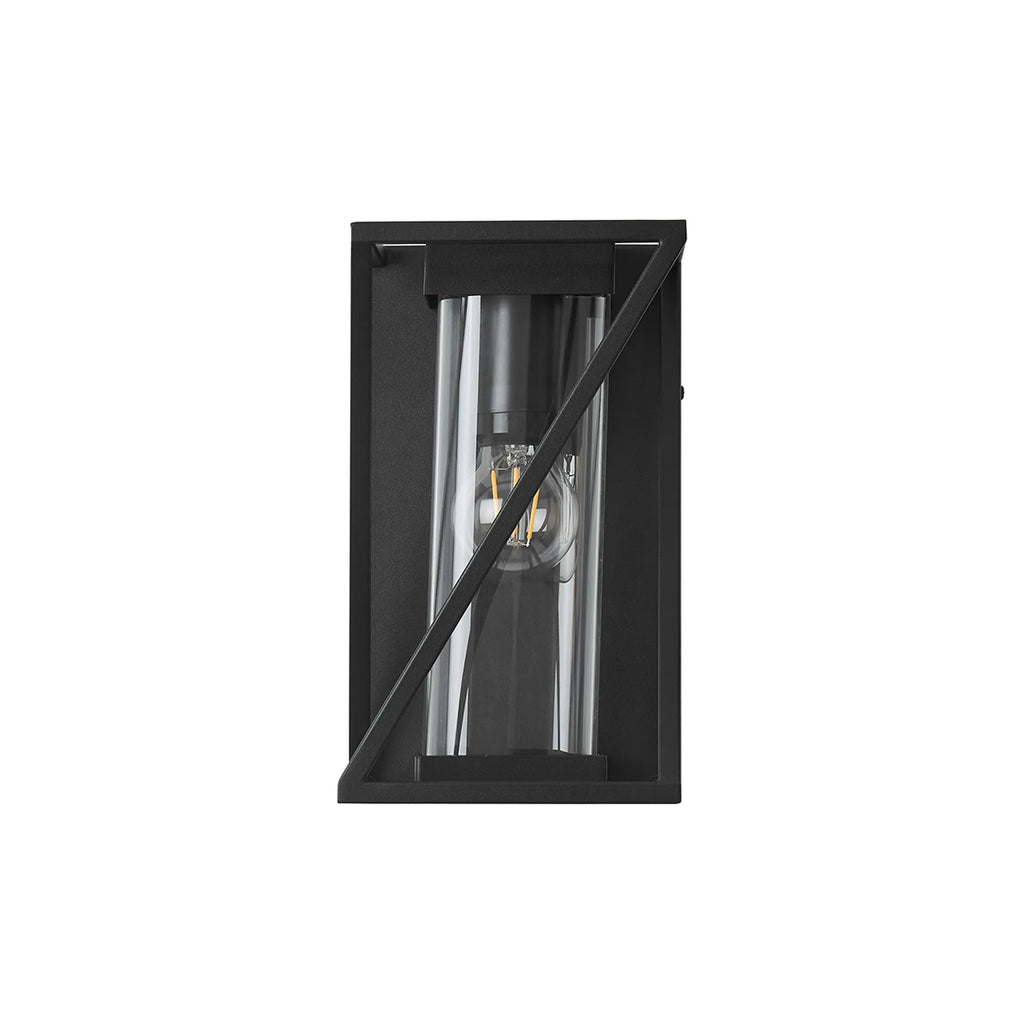 Spira Twisted Rectangle Flush Wall Lamp, 1 X E27, IP54, Satin Black/Clear Glass