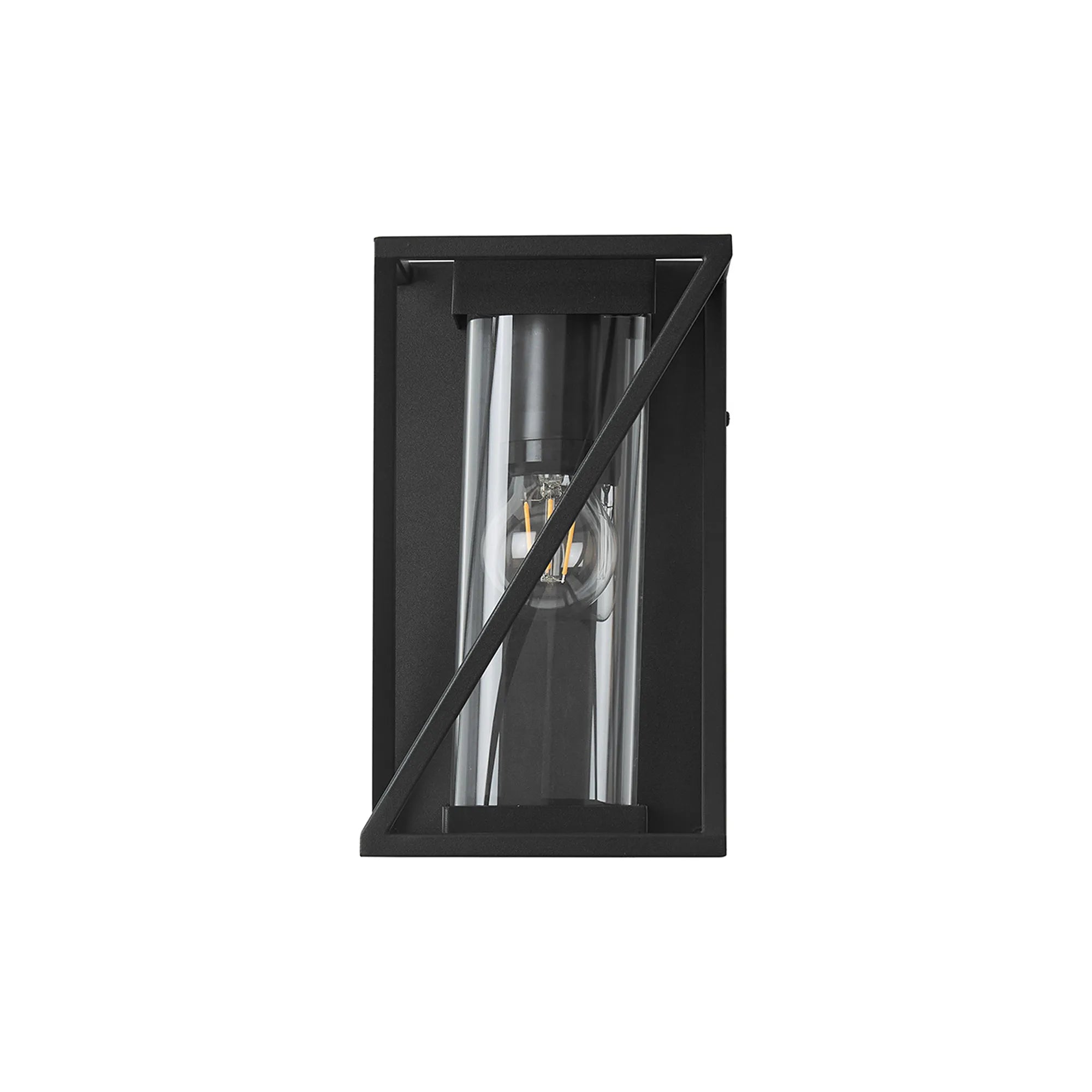Spira Twisted Rectangle Flush Wall Lamp, 1 X E27, IP54, Satin Black/Clear Glass
