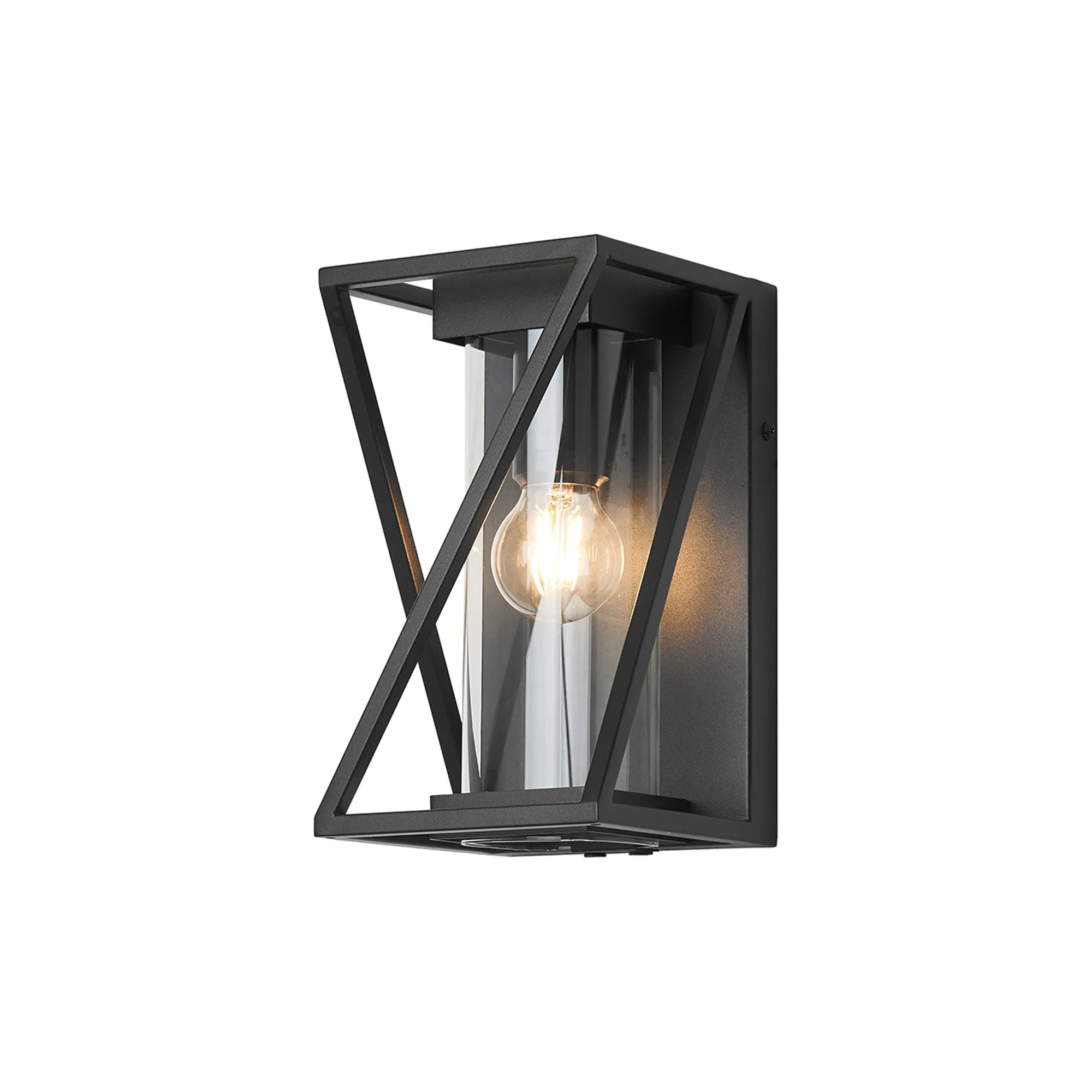 Spira Twisted Rectangle Flush Wall Lamp, 1 X E27, IP54, Satin Black/Clear Glass
