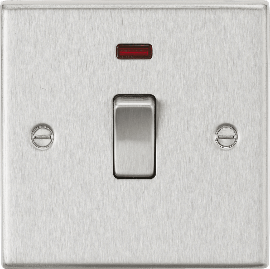 Knightsbridge - Squared Edge 20A 1G DP Switch with Neon - Luminosity Designs Ltd