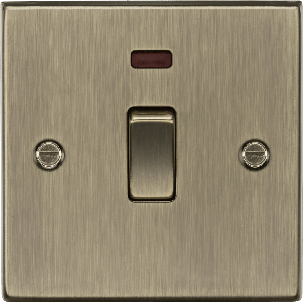 Knightsbridge - Squared Edge 20A 1G DP Switch with Neon - Luminosity Designs Ltd